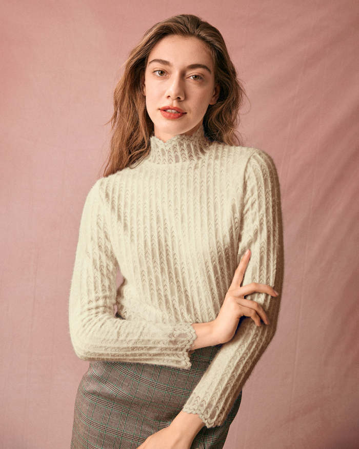 The Mock Neck Textured Knit Top