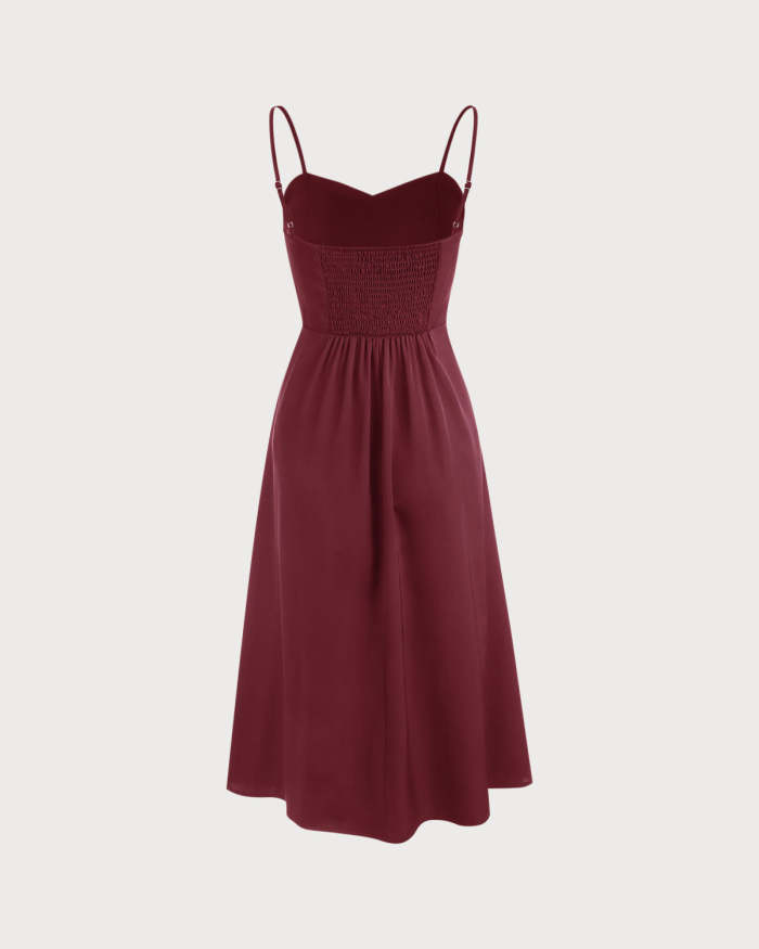 The Solid Sweetheart Neck Pleated Slip Midi Dress