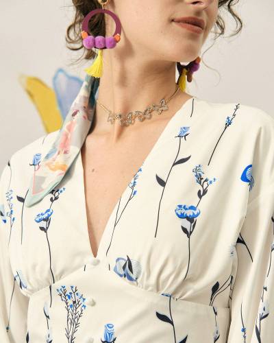 The V Neck Split Floral Midi Dress