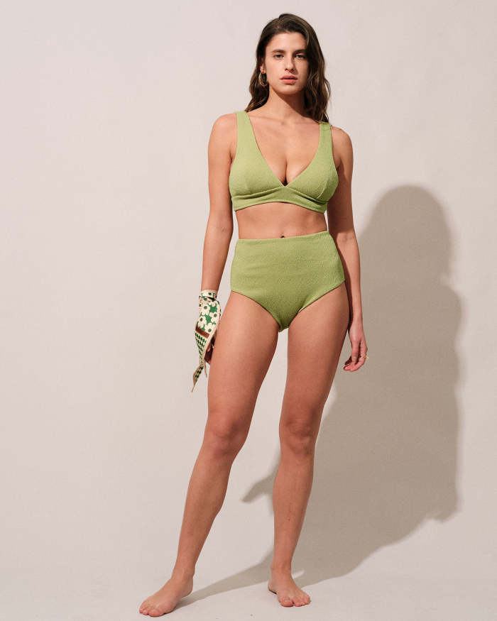 The Green V Neck Backless Bikini Set