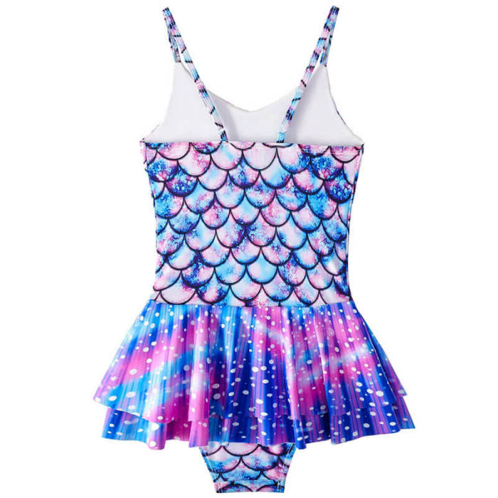 Girls Galaxy Bathing Suit Fish Scale Print Mermaid One Piece Swimsuit