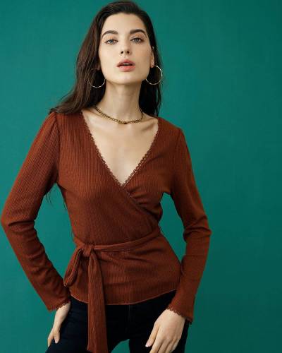 The Lace Detailed Wrap Knit Top