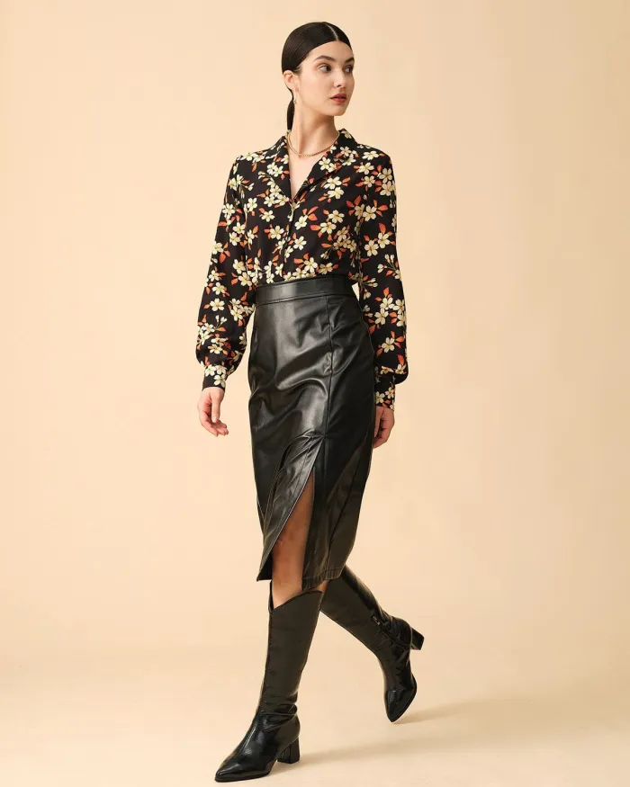 The Lapel Button Up Floral Blouse