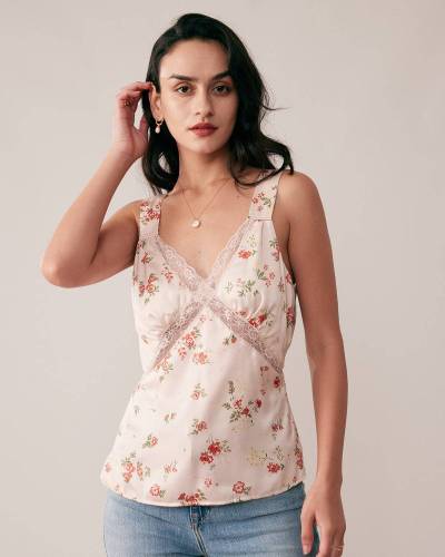 The Lace Spliced Floral Cami Top