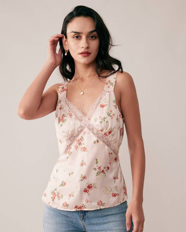 The Lace Spliced Floral Cami Top
