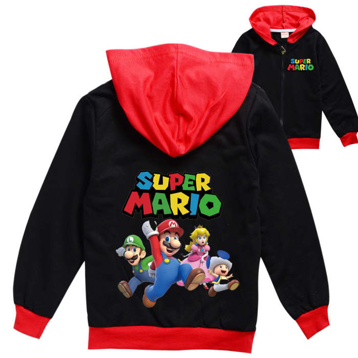 Super Mario Print Girls Boys Zip Up Hoodie Cotton Sweatshirt Coat