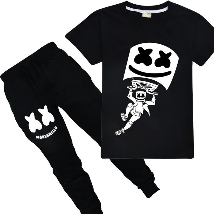 Fly Dj Marshmello Print Boys Girls Cotton T Shirt And Black Sweatpants