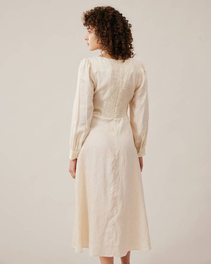 The Premium-Fabric Solid Split Linen Midi Dress