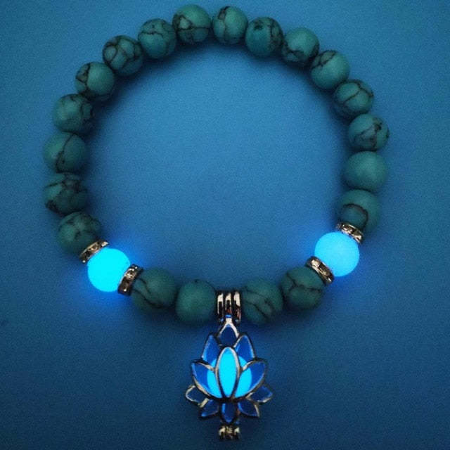 8Mm Natural Stone Beads Luminous Lotus Pendant Bracelet