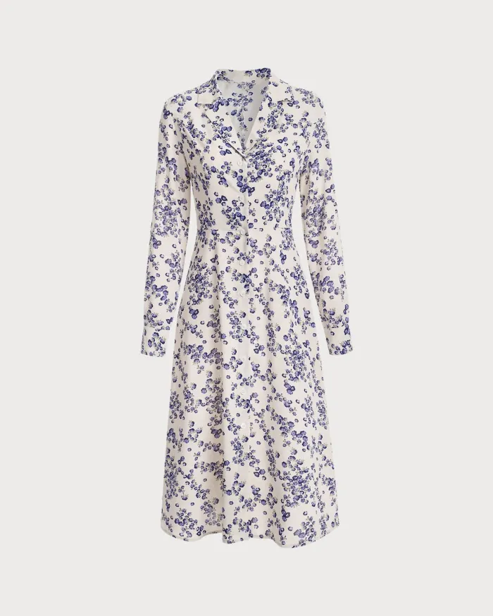 The Collared Floral Long Sleeve Midi Dress