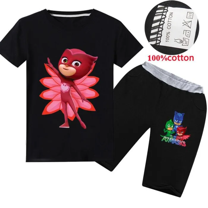 Pj M Owlette Print Girls Boys Multi-Color Cotton T Shirt Shorts Outfit