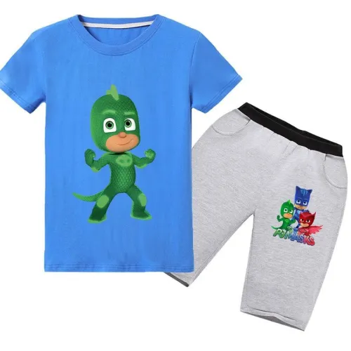 Pj M Gekko Print Girls Boys Multi-Color Cotton T Shirt N Shorts Outfit