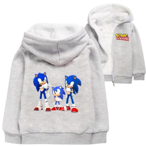 Sonic The Hedgehog Print Girls Boys Fleece Lined Zip Up Cotton Hoodie