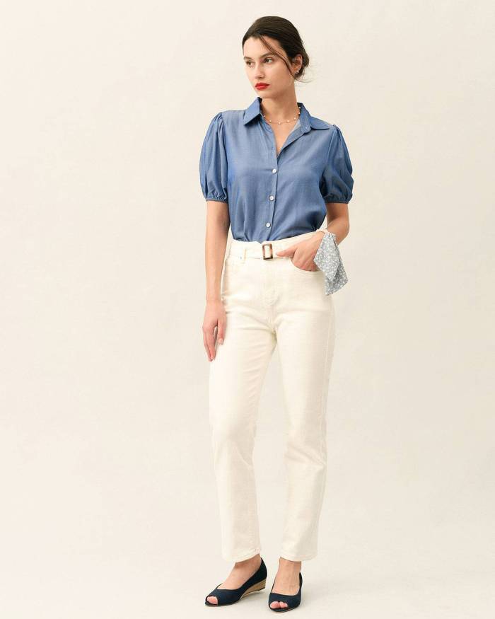 The Lapel Puff Sleeve Blouse