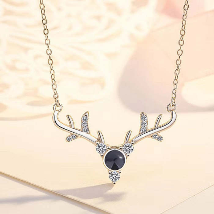 100 Languages I Love You Projection Elk Deer Pendant Necklace