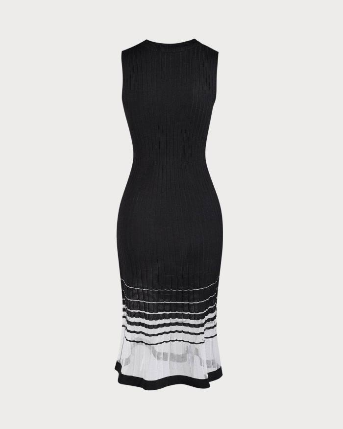 The Sleeveless Stripe Splicing Knit Midi Dress