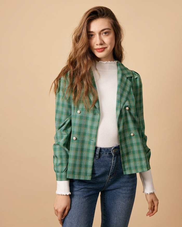 The Collared Puff Sleeve Plaid Blouse