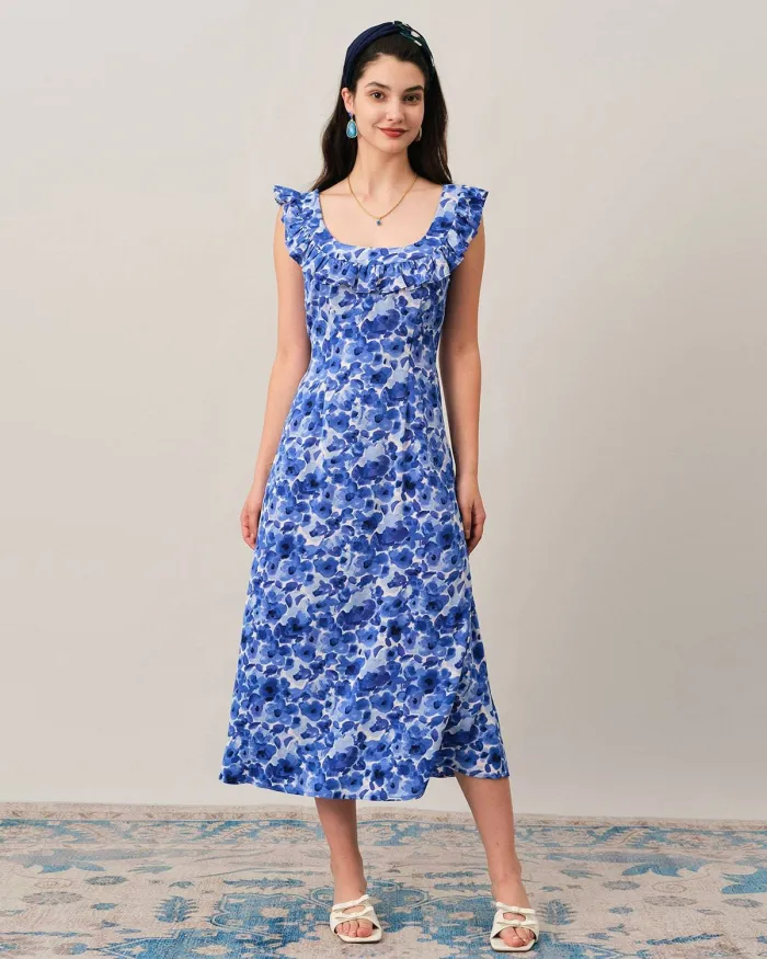 The Ruffle Trim Floral Maxi Dress
