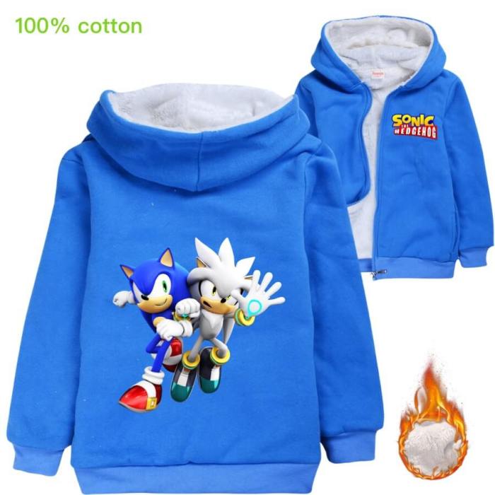 Girls Boys Sonic The Hedgehog Print Fleece Lined Zip Up Cotton Hoodie
