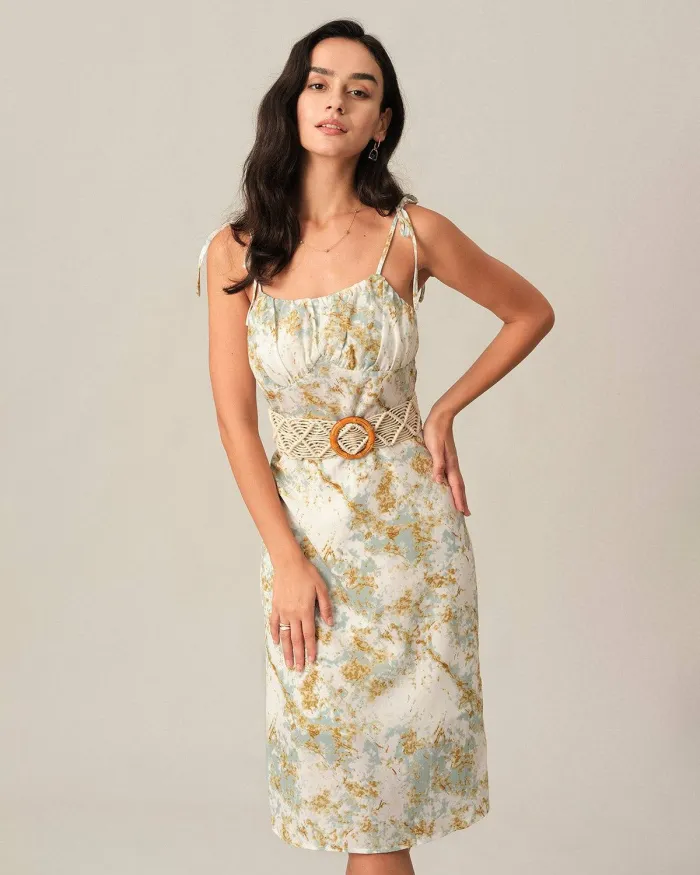 The Tie Strap Ruched Midi Dress