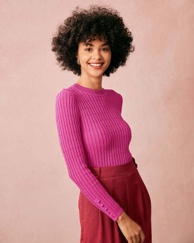 The Red Round Neck Ribbed Knit Sweater