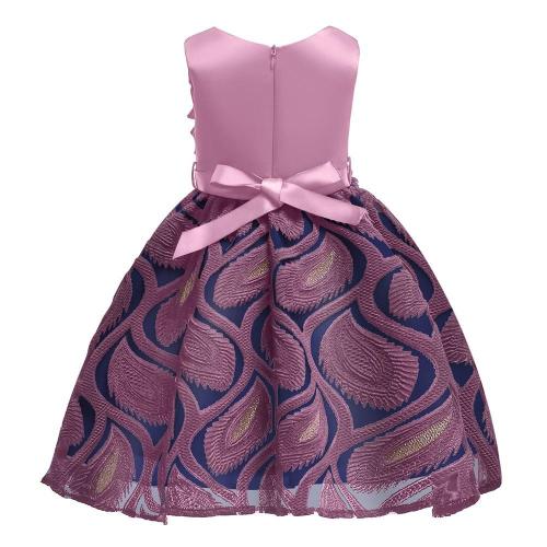 Girls Blue Purple Flower Jacquard Tulle Princess Party Gown Dress