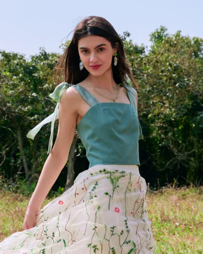The Green Tie Strap Solid Cami Top