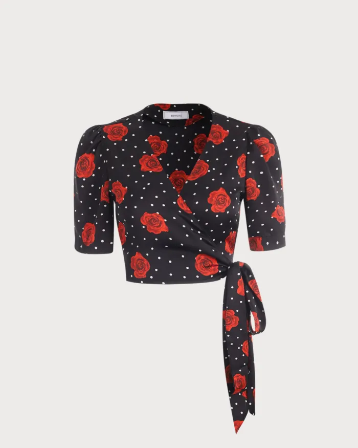 The Black V Neck Floral Wrap Blouse