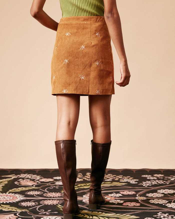 The Corduroy Embroidery High Waisted Mini Skirt