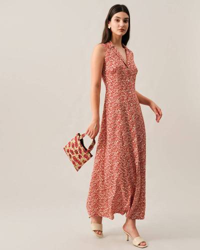 The Lapel Button-Up Sleeveless Maxi Dress