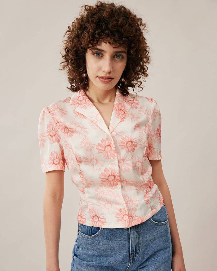 The Short Sleeves Floral Crop Blouse