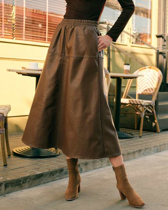 The High Waisted Pu Leather Midi Skirt