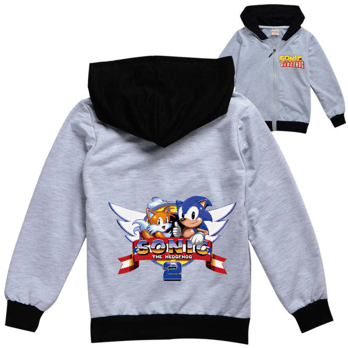 Hedgehog Sonic Print Boys Girls Full Zip Up Sweatshirt Cotton Hoodie