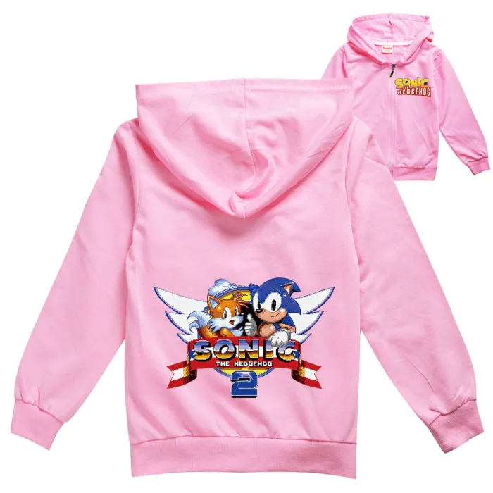 Hedgehog Sonic Print Boys Girls Full Zip Up Sweatshirt Cotton Hoodie