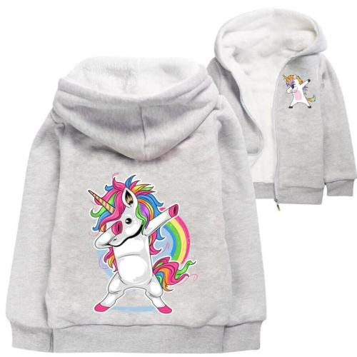 Dab Dance Rainbow Unicorn Print Kids Cotton Fleece Lined Girls Hoodie