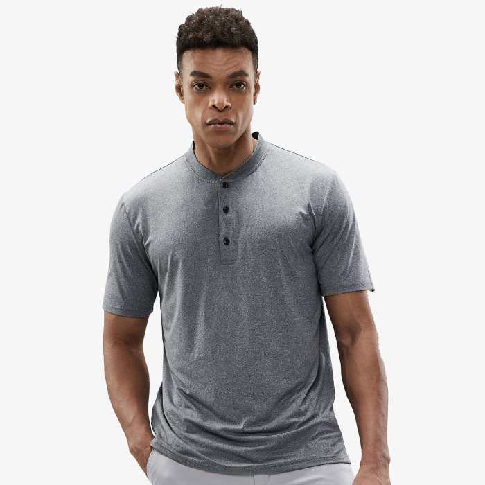 Men Henley T-Shirt Quick Dry Collarless Casual Tee Shirts