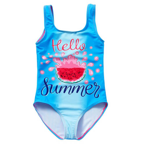 Girls Toddlers Hello Summer Watermelon Print One Piece Swimsuit