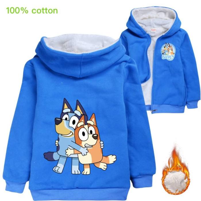 Bluey And Bingo Cute Dog Print Girls Boys Lined Zip Up Cotton Jacket