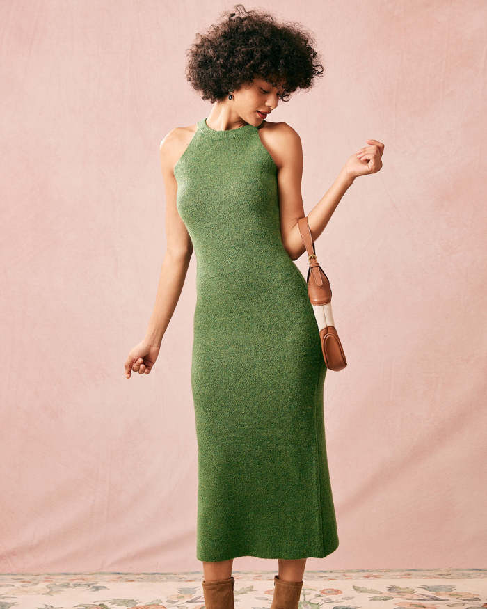 The Green Bodycon Knit Halter Dress