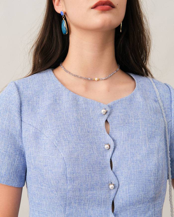 The Pearl Button Tweed Tailored Top