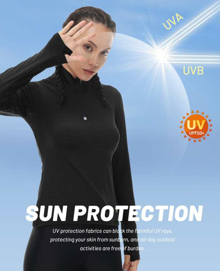 Women Sun Protection 1/4 Zip Pullover Mockneck Shirts