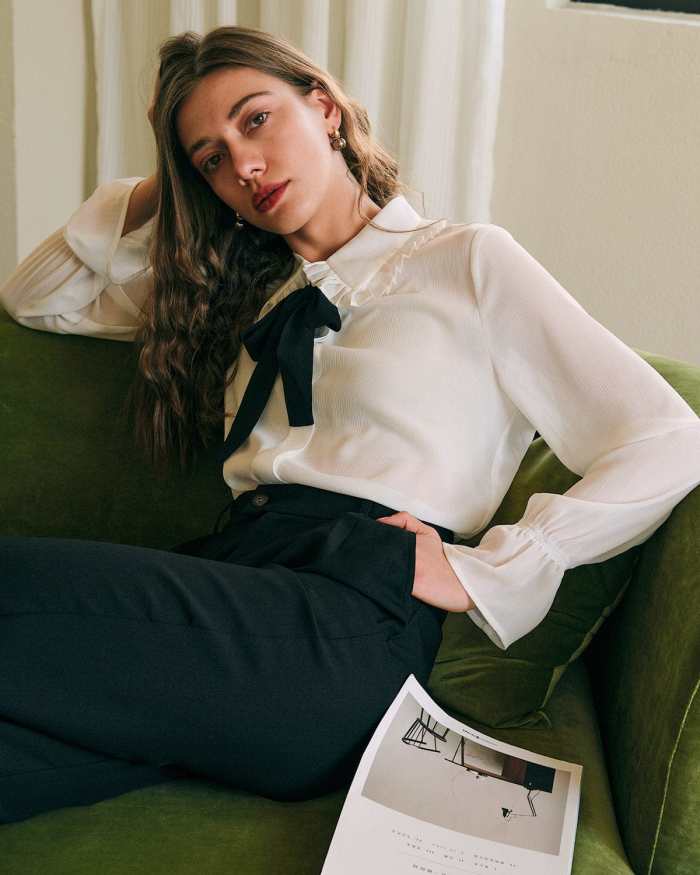 The Collared Ruffle See-Through Blouse