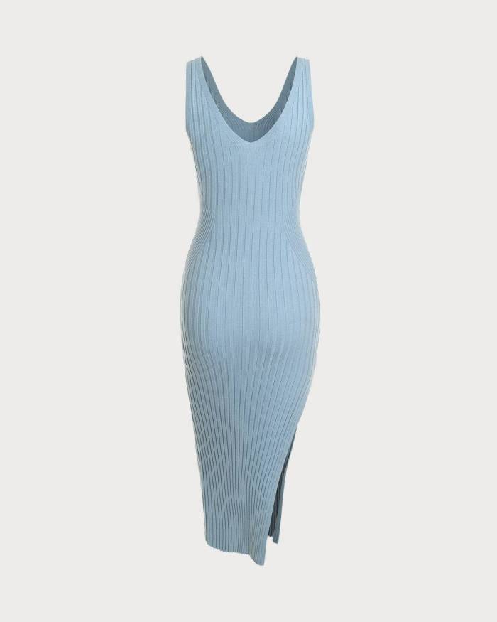 The Solid Side Slit Bodycon Knit Midi Dress
