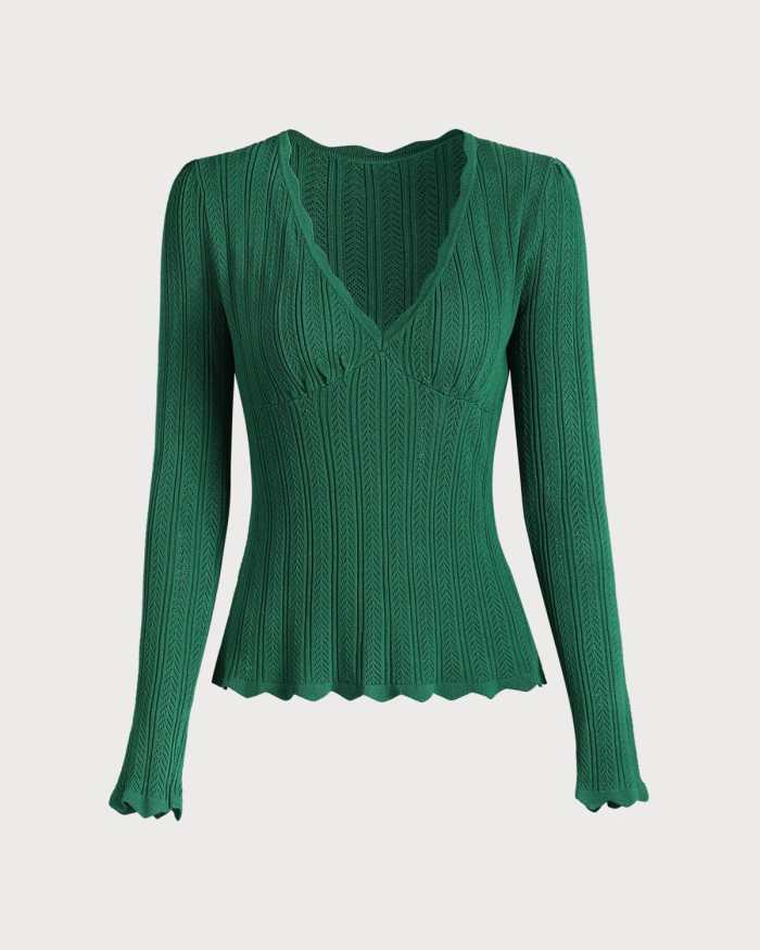 The Scallop-Edge Solid Knit Top