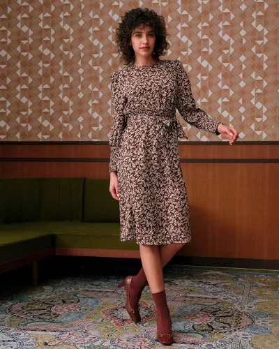 The Floral Tie Waist Long Sleeve Midi Dress