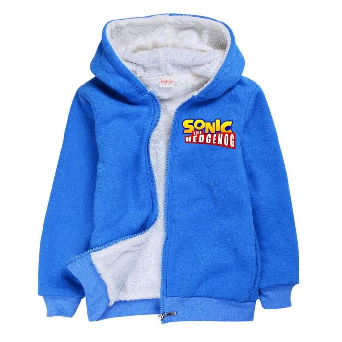 Sonic The Hedgehog Boys Blue Zip Up Fleece Lined Winter Cotton Hoodie