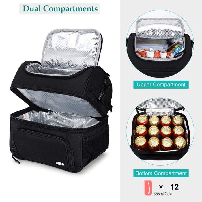 Large Insulated Lunch Bag Cooler Tote Dual Compartment