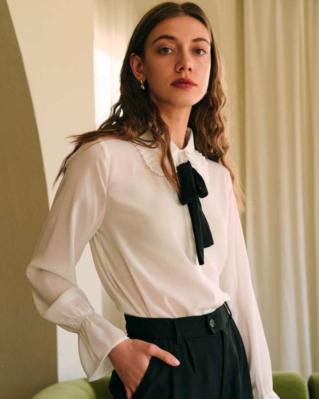 The Collared Ruffle See-Through Blouse