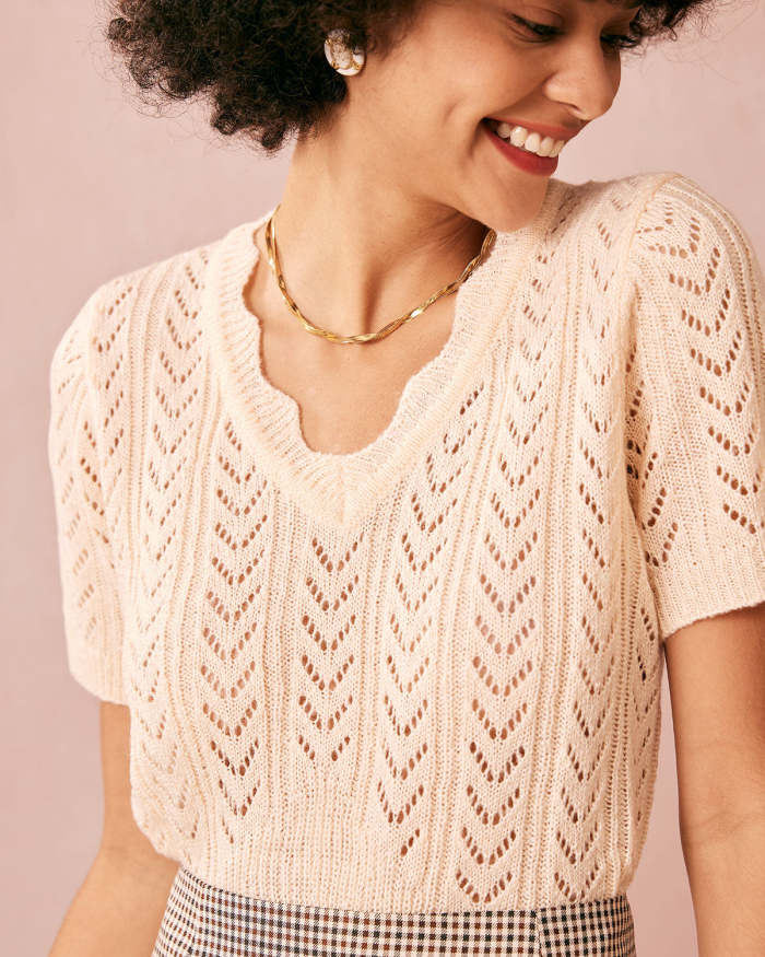 The Apricot V Neck Pointelle Knit Tee