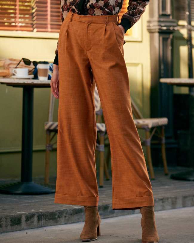 The Solid High Waisted Pleated Front Pants